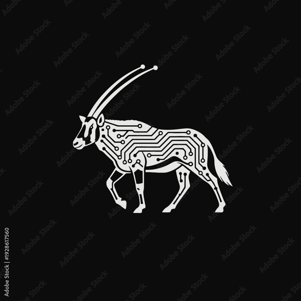 Fototapeta premium Geometric Antelope Silhouette with Circuit Lines.