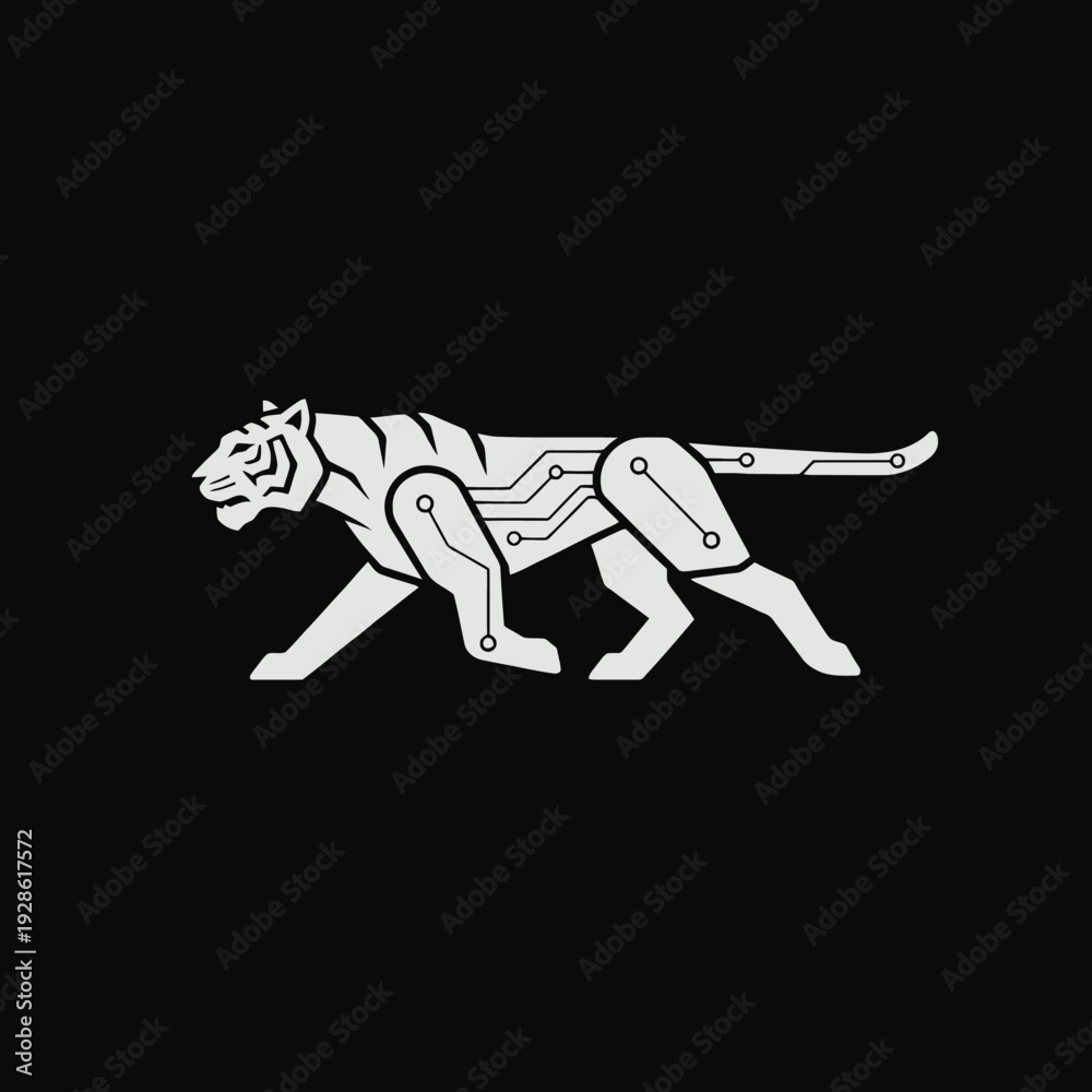 Fototapeta premium Geometric Tiger Illustration with Circuit Lines.
