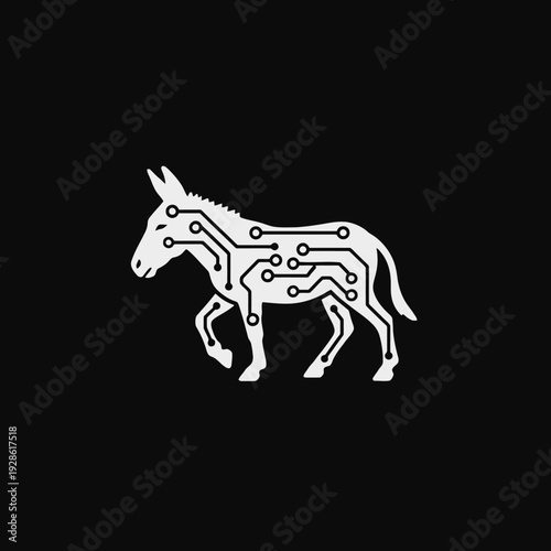 Donkey Silhouette with Circuit Board Design Inside.