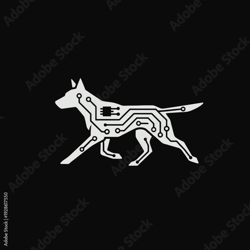 Futuristic Dog Circuit Board Illustration Design.