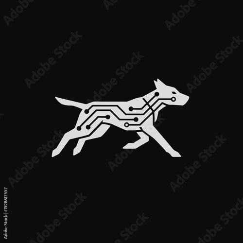 Futuristic Dog Circuit Board Running Silhouette.