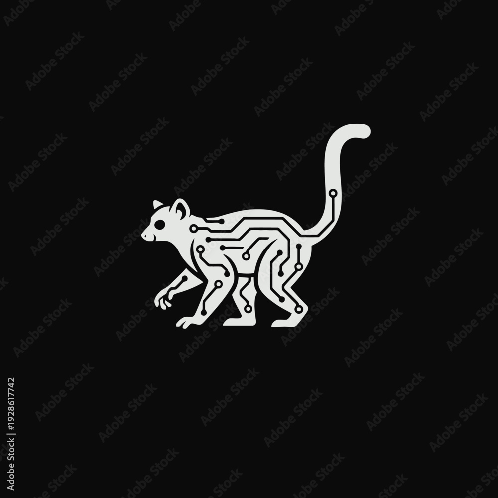 Fototapeta premium White cat abstract line art illustration.