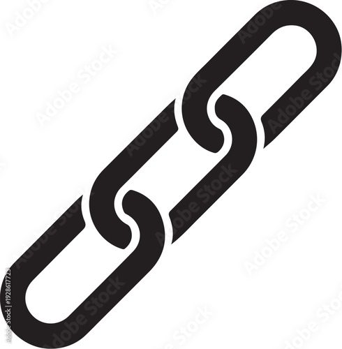 Black chain link icon with three connected oval links, solid fill, angled diagonally, isolated on white background