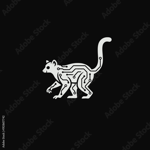 White cat abstract line art illustration.