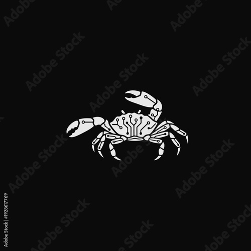 White Crab Illustration on Black Background.