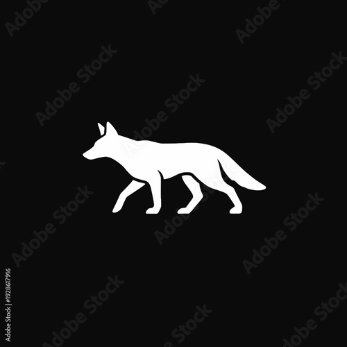 White Fox Silhouette Walking Isolated.
