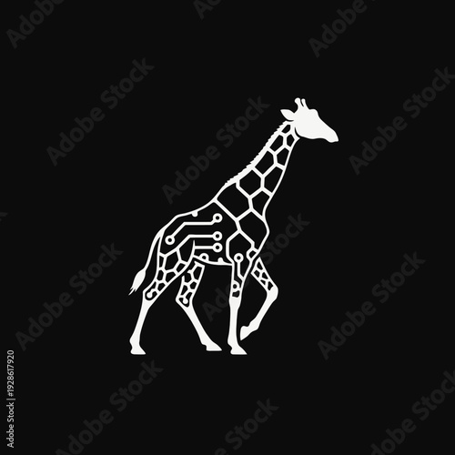 White Giraffe Silhouette Walking Isolated.