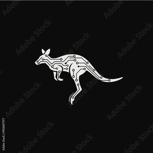 White Kangaroo Silhouette Illustration on Black.