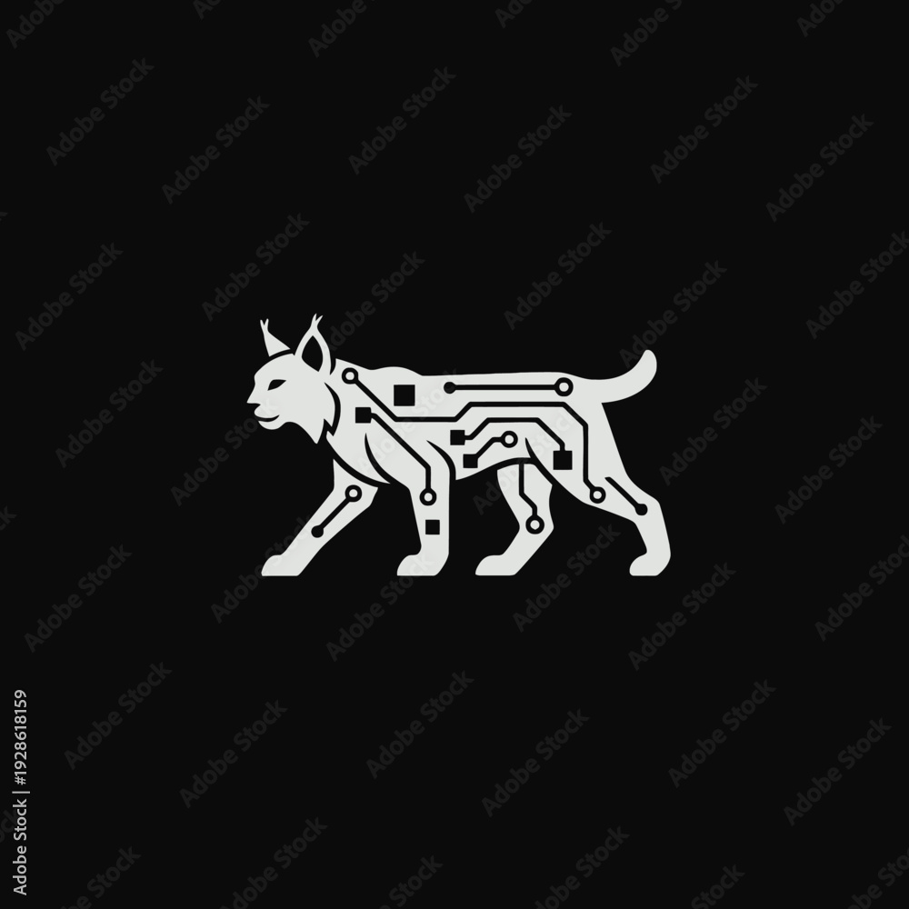 Fototapeta premium White robotic dog graphic on black.