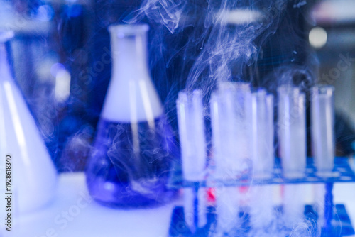 Tableau sur toile Macro photography of cryogenic vapor sublimation in sterile glass test tubes