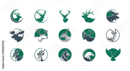 Wildlife Logo Collection: Deer, Moose, Eagle Icons