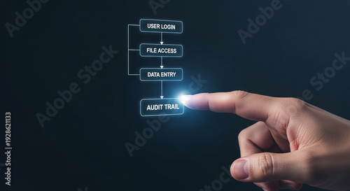 Data security process flow with user login file access and audit trail system
