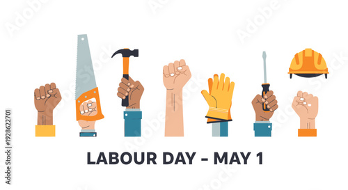 Labour Day icon set, May 1, work symbols
