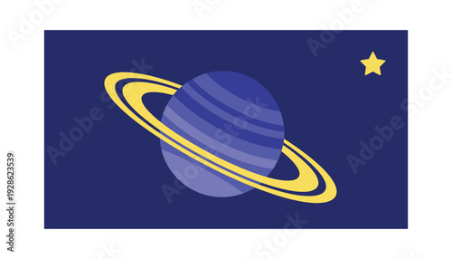 Vibrant Saturn planet illustration with yellow rings and star in space