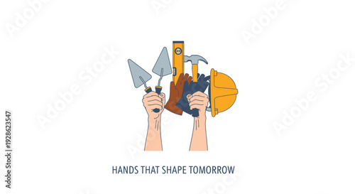 Construction worker hands holding tools vector icon