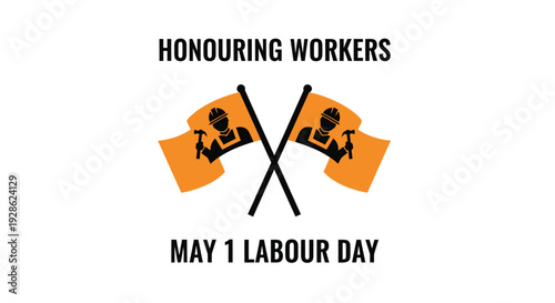 Labour Day crossed flags icon vector, Honouring Workers May 1