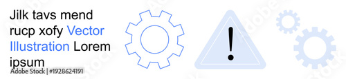 System alert, problem solving, maintenance, technology, caution, troubleshooting. Warning icon with exclamation mark and gear symbols. System alert and problem solving concept