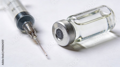 Medical Vaccine Vial and Syringe Needle for Vaccination Treatment on White Background Pharmaceutical Concept