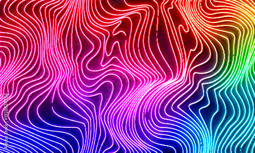 Colorful neon lines abstract background. Elegant and luxury dynamic 3D illustration