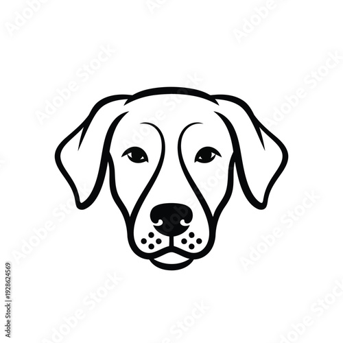 A stylized black and white illustration of a loyal and attentive dog face