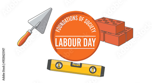 Labour Day vector illustration with construction tools and bricks