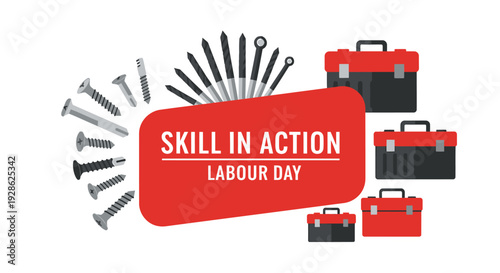 Labour Day icon set with tools and toolboxes