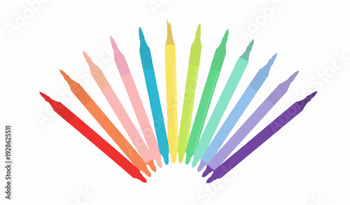 Multicolored Dual Tip Marker Set Rainbow Palette Art Supplies Vector Illustration Isolated on White