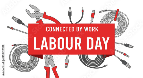 Labour Day icon set with tools and cables
