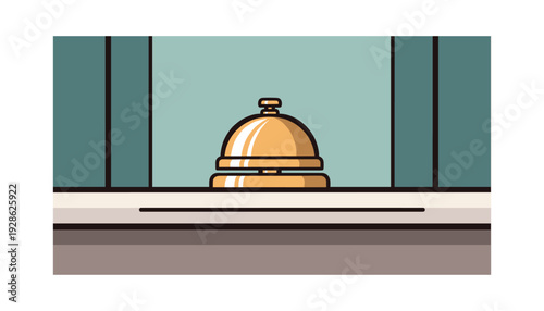 Golden bellhop bell on counter in modern restaurant