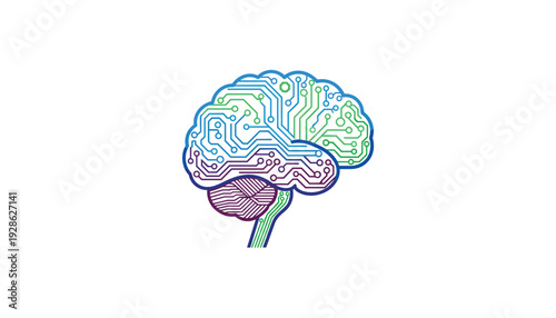 Digital brain with circuit board design representing AI and technology