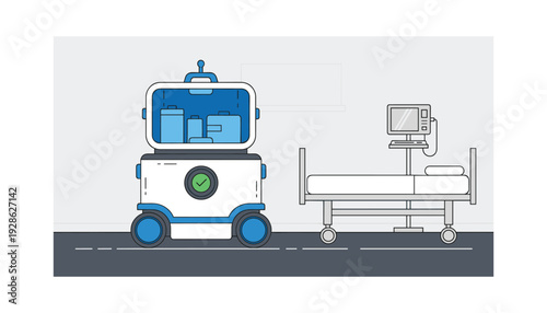 Medical robot delivering supplies to hospital bed in modern healthcare setting