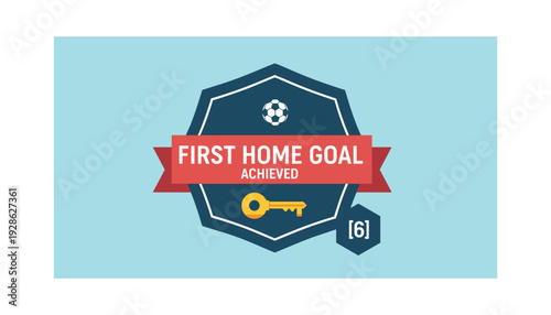 First home achievement badge with soccer and key icon