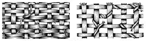 Two variations of woven wicker textures in engraving style