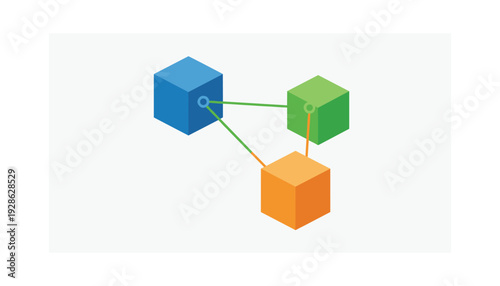Connected blocks in blue, green, and orange forming network