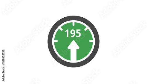 Green gauge with 195 indicator rising upwards