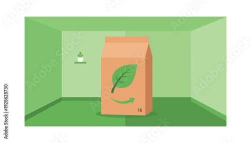 Eco-friendly packaging with green leaf in modern room