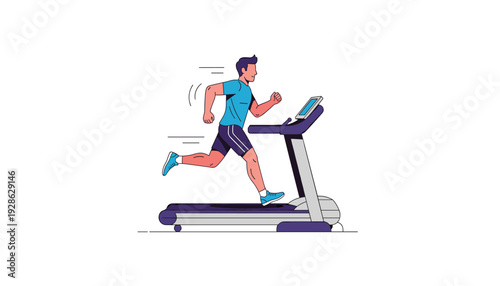 Man running on treadmill in modern gym