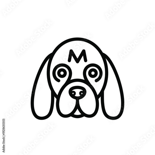A cute and stylized illustration of a cartoonish basset hound with big eyes and a happy expression.