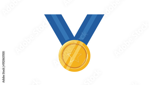 Golden medal with blue ribbon symbolizing achievement and excellence