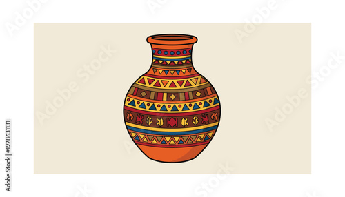 Vibrant clay vase with intricate traditional patterns and designs