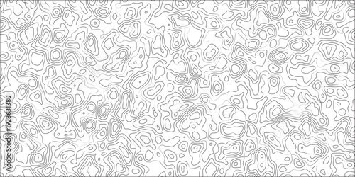 Topographic map pattern with contour lines on white background