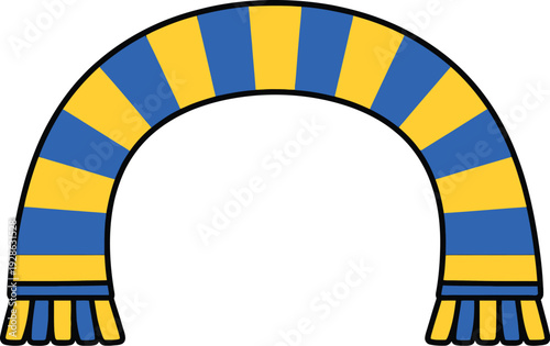 Vector graphic illustration of a striped football fan scarf draped in bold blue and yellow colors for stadium support