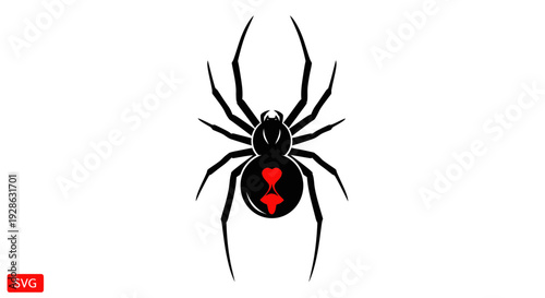 Black Widow Spider Icon with Red Hourglass Symbol on White Background