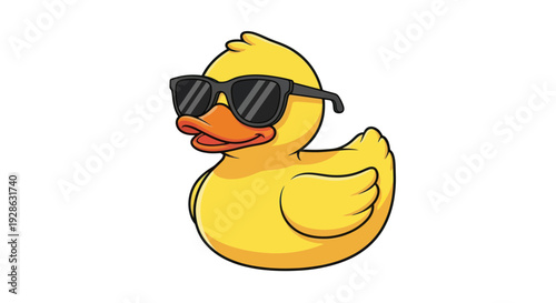 Photography Cool rubber duck wearing sunglasses, cartoon style, isolated on white background