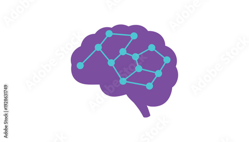 Vibrant purple brain with dynamic molecular structure connections