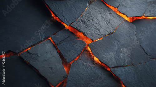 Cracked Dark Stone Surface With Glowing Orange Lava