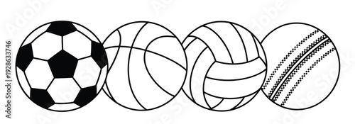 Sports ball icon vector set, team play game icons featuring football soccer volleyball and basketball ball illustrations for athletic design and sports graphics.