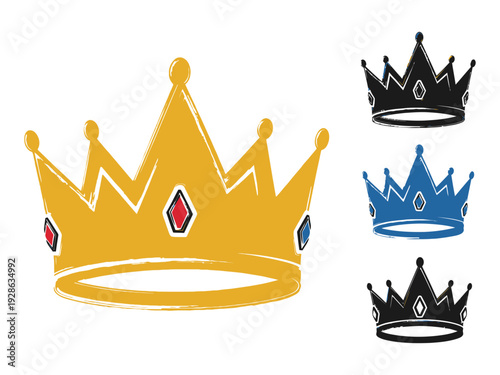 Bold brush drawn crown set vector design
