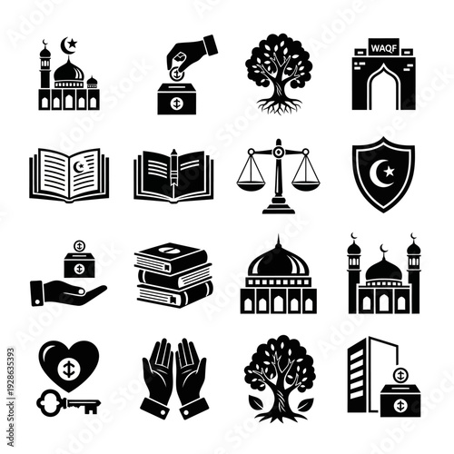 Collection of Islamic Symbols and Icons Representing Faith and Values.