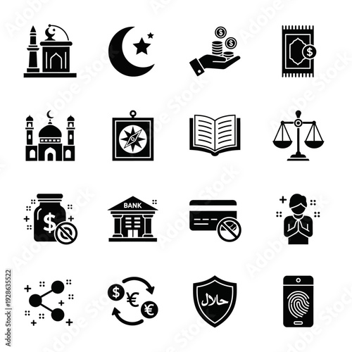 Collection of Islamic Finance and Banking Icons.